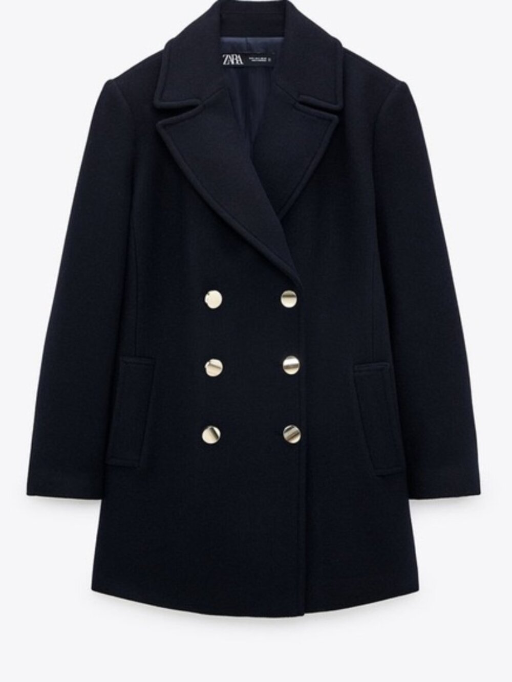 Zara Double Breasted Coat Navy Blue